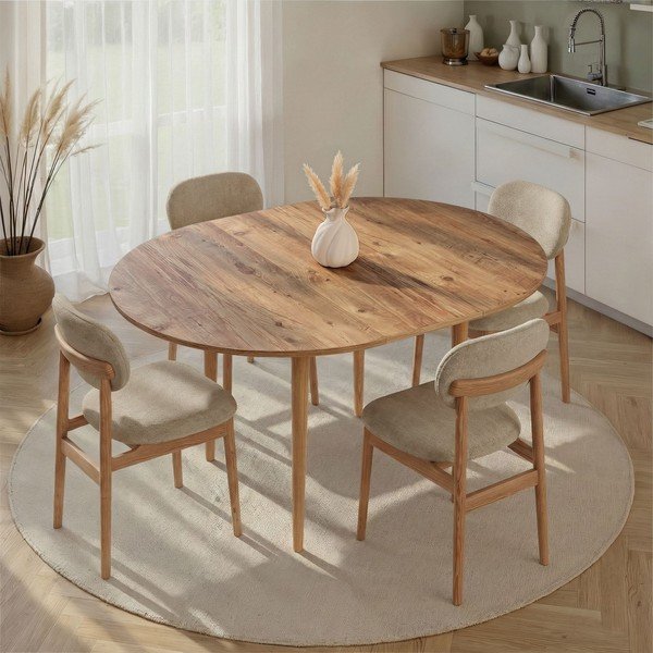 Kerek bővíthető étkezőasztal hosszabbító asztallappal borovi fenyő dekorral ø 100 cm Viona – Kalune Design-image-2
