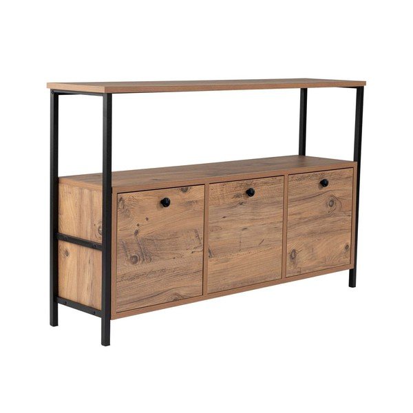 Natúr színű konzolasztal borovi fenyő dekorral 29,5x120 cm Solace – Kalune Design-image-2