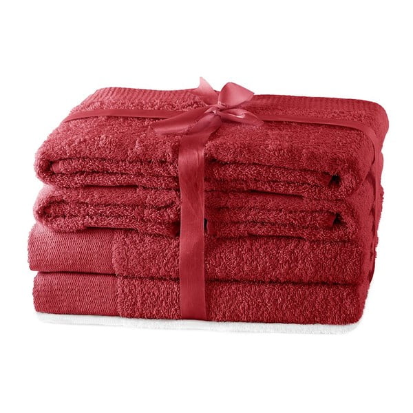 Piros frottír pamut törölköző és fürdőlepedő készlet 6 db-os Amari – Restilo
