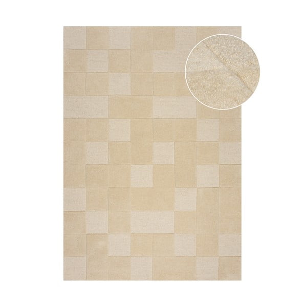 Bézs gyapjú szőnyeg 290x200 cm Checkerboard - Flair Rugs