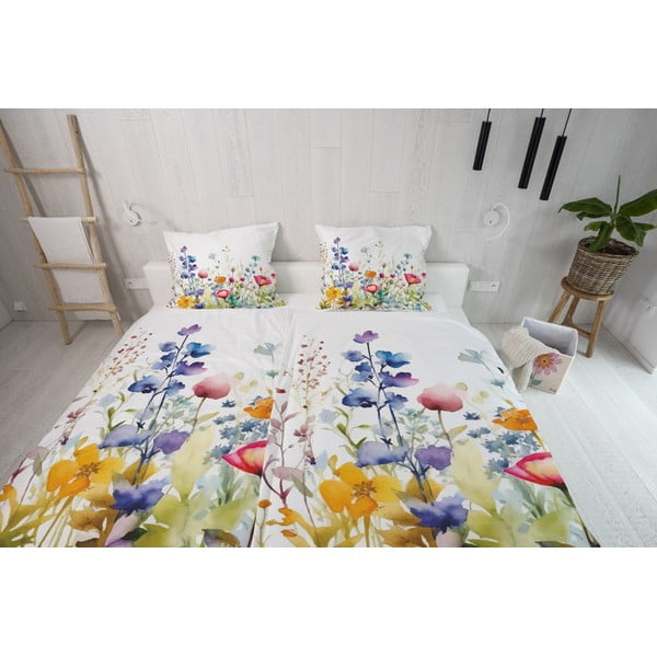 Egyszemélyes pamut-szatén ágyneműhuzat 140x200 cm Watercolour Flowers – Butter Kings-image-1