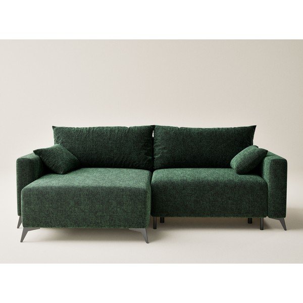 Sötétzöld zsenília kinyitható-tárolóhelyes sarokkanapé (bal oldali-heverő résszel) Leon – Maison de Rêve-image-2