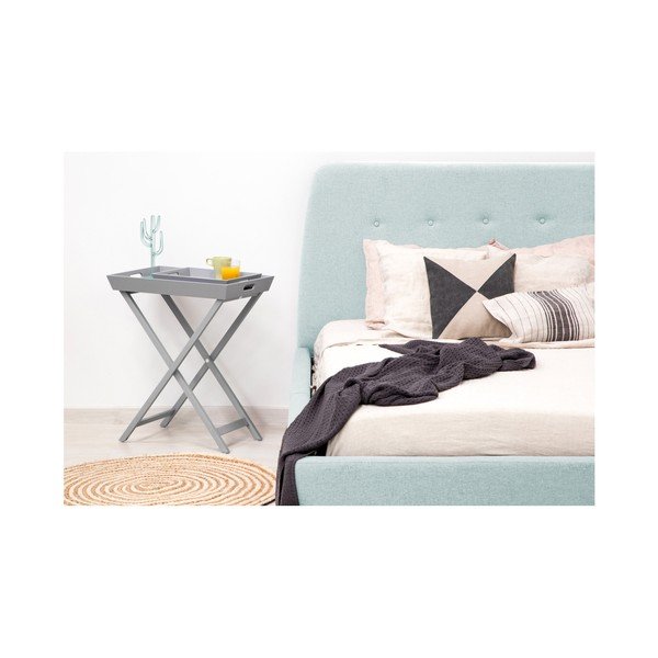 Mae kétszemélyes türkizkék ágy fa lábakkal, 140 x 200 cm - Vivonita-image-3