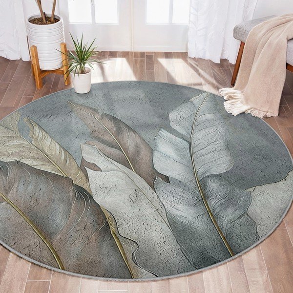 Zöld-szürke mosható kerek szőnyeg ø 100 cm Dusty Leaves – Mila Home-image-4