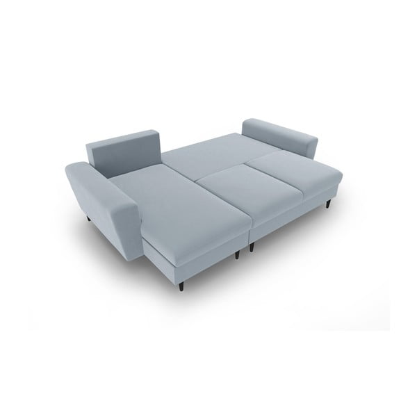 Világoskék bársony kinyitható tárolóhelyes sarokkanapé Kyoto – Cosmopolitan Design-image-2