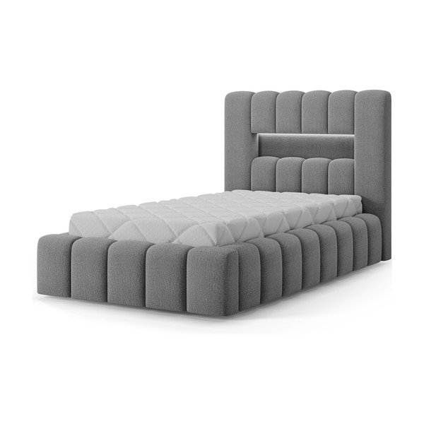 Szürke kárpitozott ágyneműtartós egyszemélyes ágy ágyráccsal 90x200 cm Lamica – ELTAP