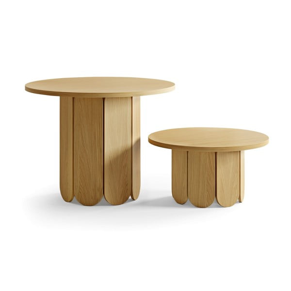 Natúr színű kerek dohányzóasztal tölgyfa dekoros asztallappal 78x78 cm Soft – Woodman-image-3