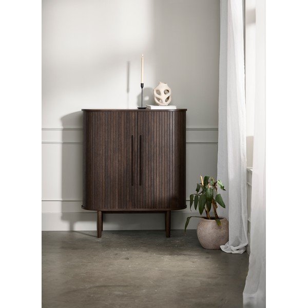 Sötét natúr színű szekrény tolóajtóval, tölgyfa dekorral 100x118x40 cm Meta – Unique Furniture-image-1