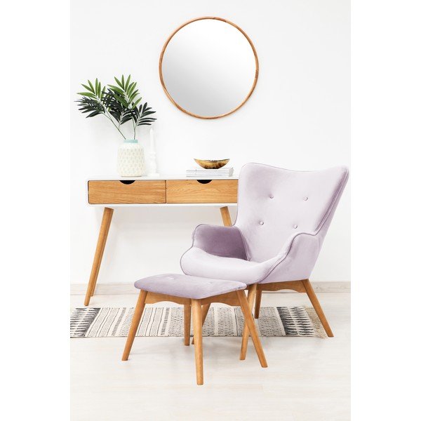 Cora Velvet levendula színű fotel és lábtartó, természetes lábszerkezettel - Vivonita-image-1