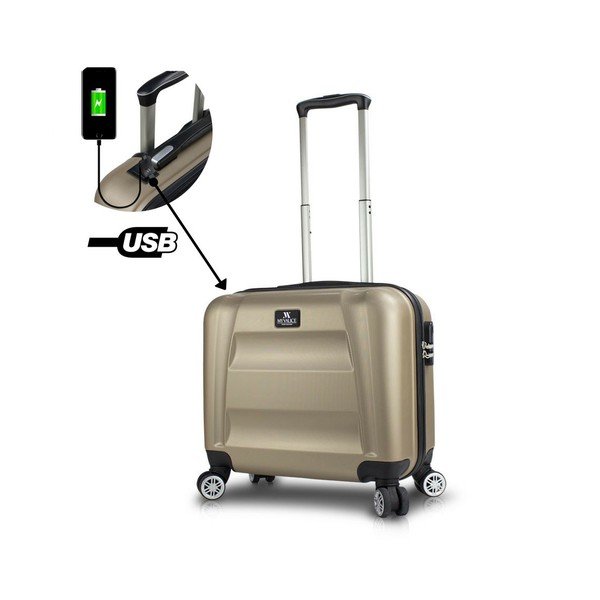 COLORS LASSO Cabin Suitcase aranyszínű gurulós bőrönd USB csatlakozóval - My Valice-image-1