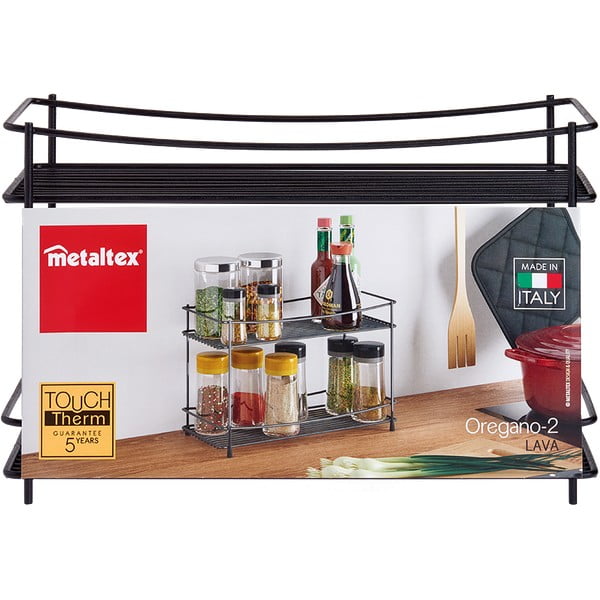 Lava fekete kétszintes fűszertartó polc - Metaltex-image-2