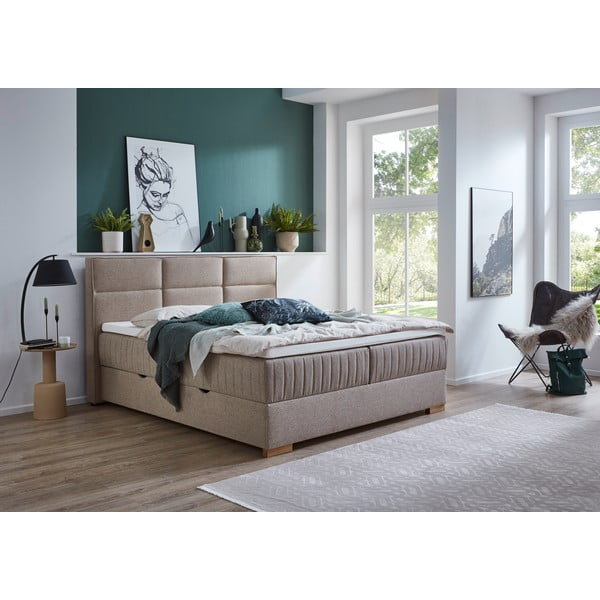 Bézs ágyneműtartós boxspring ágy 180x200 cm Tambo – Meise Möbel-image-1