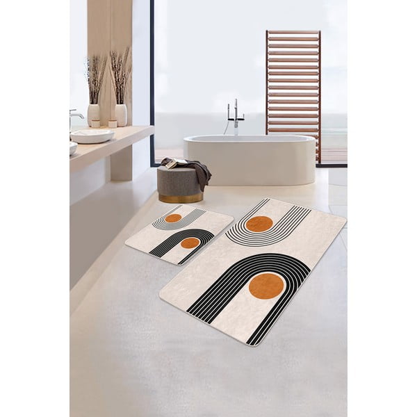 Bézs bársony fürdőszobai kilépő szett 2 db-os 60x100 cm Dot Arch – Mila Home-image-2