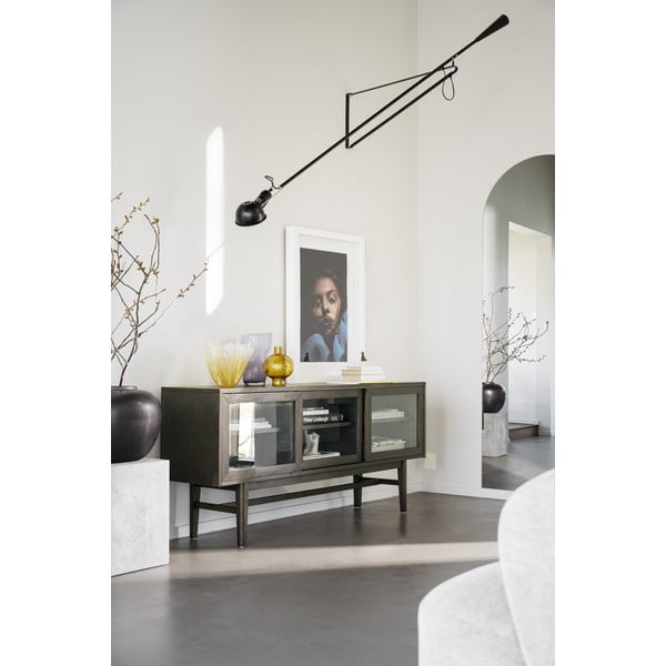 Barna tálalószekrény tolóajtóval, tölgyfa dekorral 170x75 cm Hazelton – Rowico-image-1