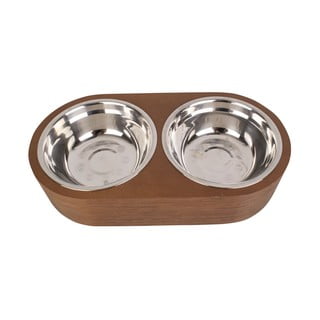 Pet 2 db-os fém tálka szett sötét fa tartóval, szélesség 15,6 cm - PT LIVING