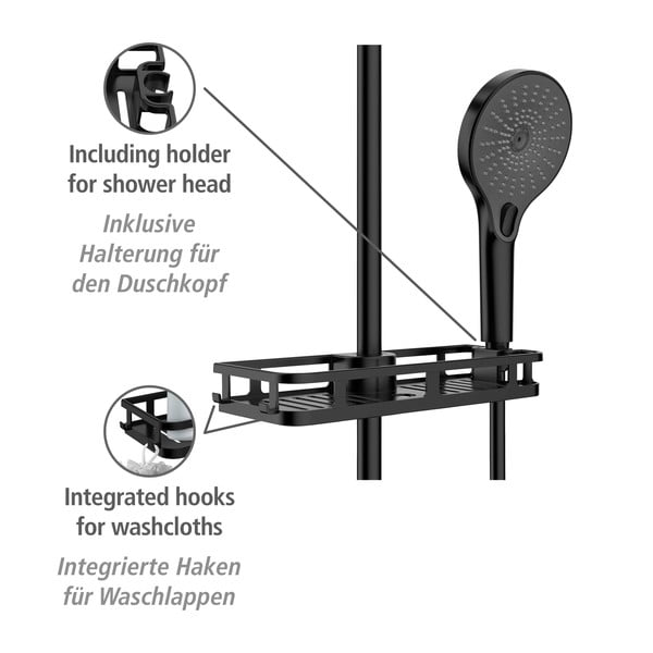 Matt fekete öntapadós műanyag fürdőszobai polc Libertà – Wenko-image-4
