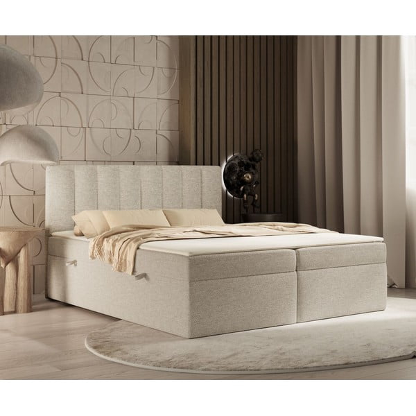 Bézs ágyneműtartós boxspring ágy 140x200 cm Novento – Maison de Rêve-image-4