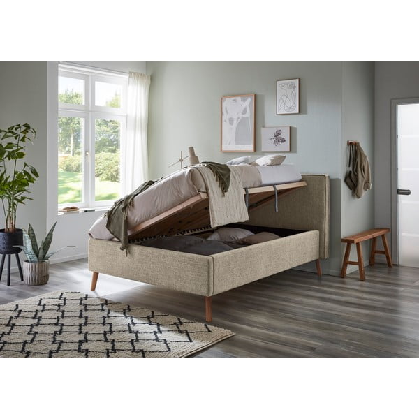 Bézs kárpitozott ágyneműtartós franciaágy ágyráccsal 140x200 cm Riva – Meise Möbel-image-3