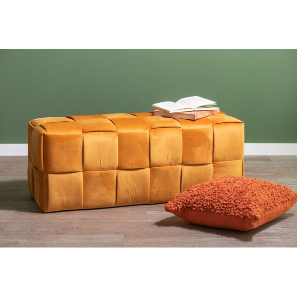 Mustársárga bársony puff Weaved – Leitmotiv-image-1