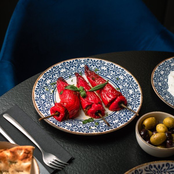 Fehér-kék porcelán tányér ø 25 cm Azul – BonBistro-image-1