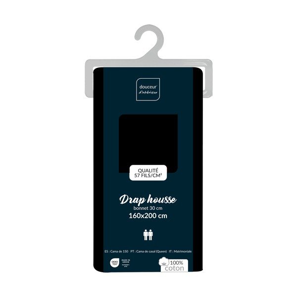 Fekete gumis pamut lepedő 160x200 cm Lina – douceur d'intérieur-image-2