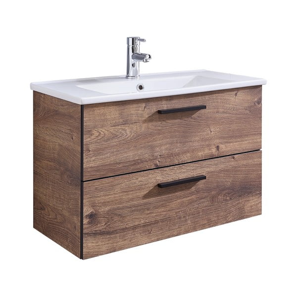 Barna függő szekrény tölgyfa dekorral mosdókagyló nélkül 71x51 cm Set 374 - Pelipal-image-2