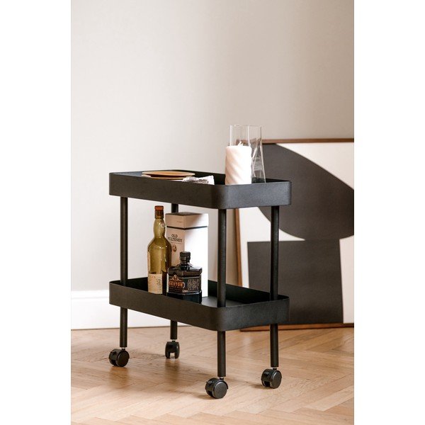 Fekete fém gurulós polcos állvány 60x62x30 cm Nolle – noo.ma-image-3