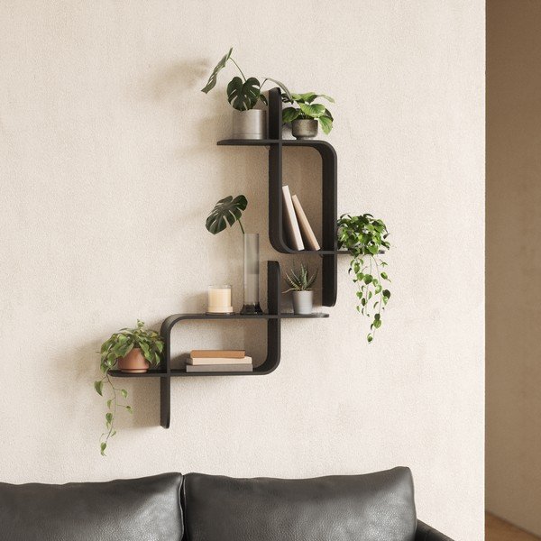 Fekete többszintes kaucsukfa fali polc 62 cm Montage – Umbra-image-3