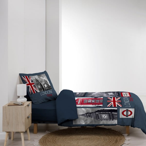 Sötétkék egyszemélyes pamut ágyneműhuzat 140x200 cm City London – douceur d'intérieur-image-4