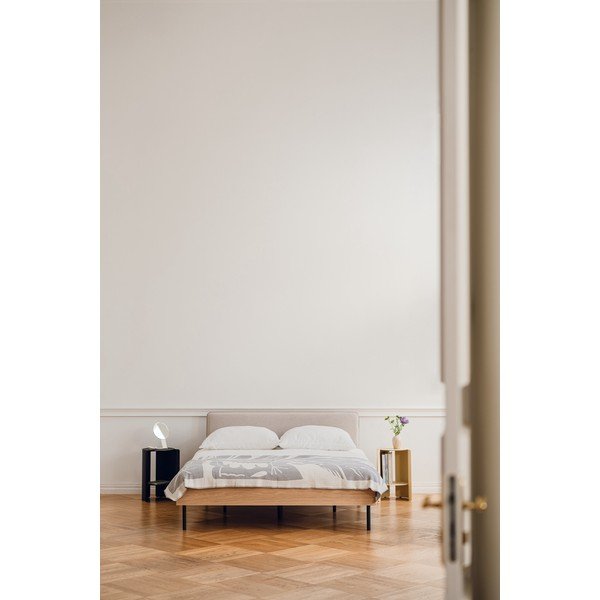 Natúr színű kárpitozott-forgácslemez franciaágy ágyráccsal 200x200 cm tölgyfa dekorral Streiko – noo.ma-image-3