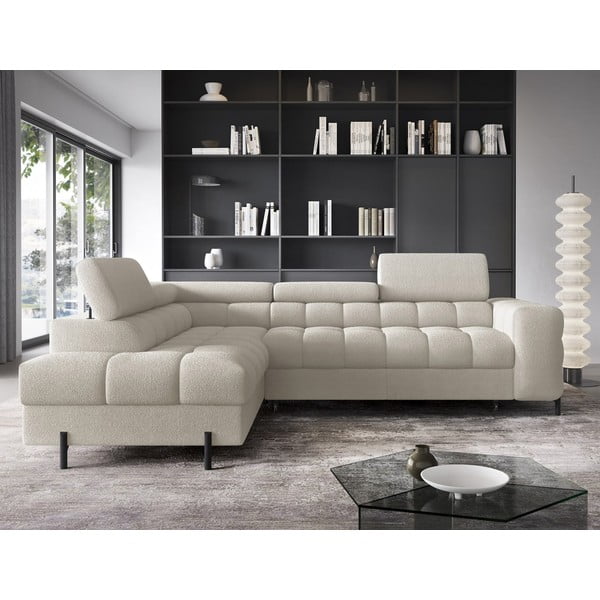 Krémszínű buklé kinyitható-tárolóhelyes sarokkanapé (bal oldali-L alakú) Ferucce – ELTAP-image-1