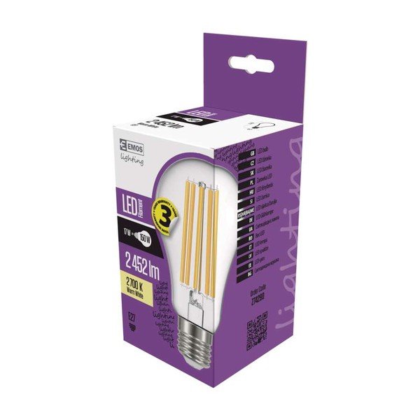 Filament Warm White LED izzó, A67, WW E27 - EMOS-image-1