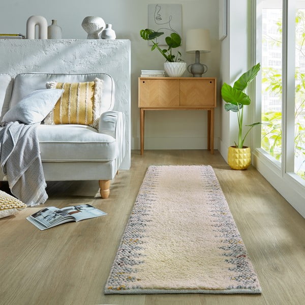 Szürke-krémszínű kézi szövésű gyapjúkeverék futószőnyeg 60x230 cm Minerals Border – Flair Rugs-image-1