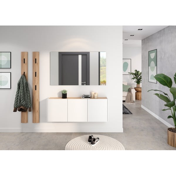 Fehér függő szekrény tölgyfa dekorral 138x52x25 cm Libbiano – Germania-image-1