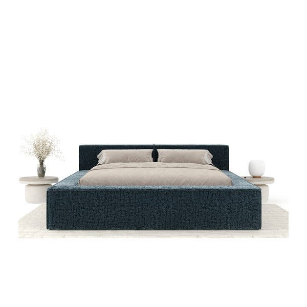 Szürkéskék kárpitozott ágyneműtartós franciaágy ágyráccsal 180x200 cm Voliera – Maison de Rêve-image-3