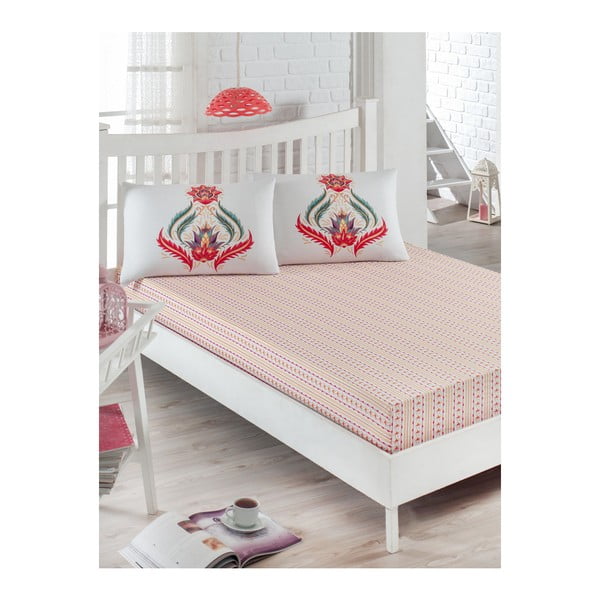 Poppy fehér gumis lepedő és két párnahuzat szett kétszemélyes ágyra, 160 x 200 cm