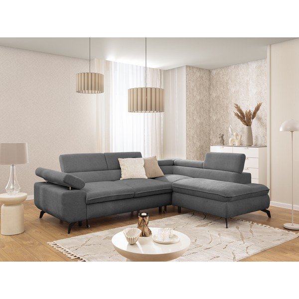 Szürke zsenília sarokkanapé (jobb oldali-L alakú) Marbeya  – Ropez-image-1