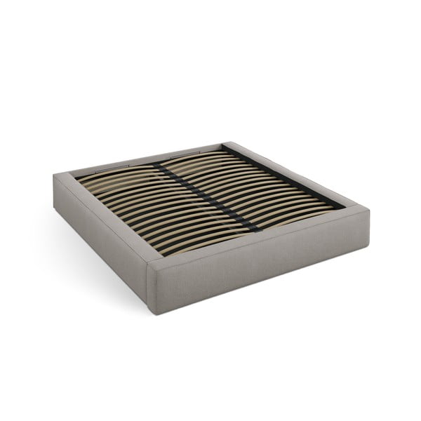 Világosszürke kárpitozott ágyneműtartós franciaágy ágyráccsal 160x200 cm Simon – Micadoni 