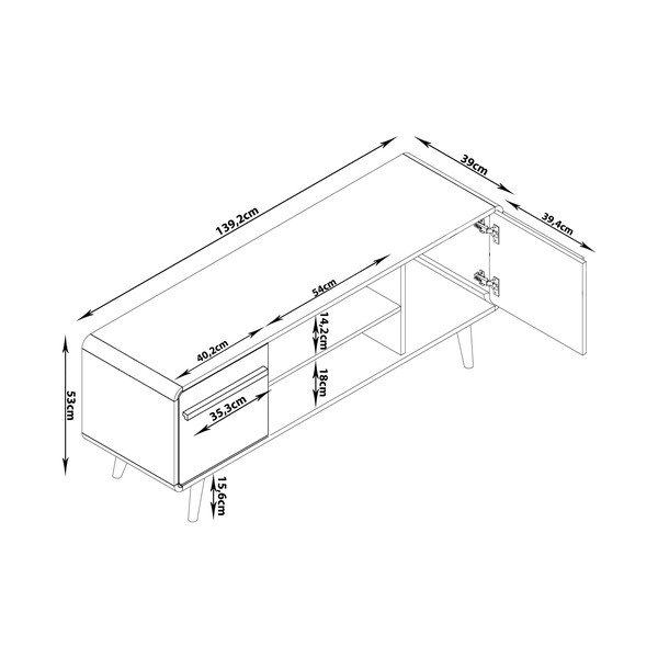Fekete-natúr színű TV-állvány tölgyfa dekorral 140x53 cm Chantal - Støraa-image-4