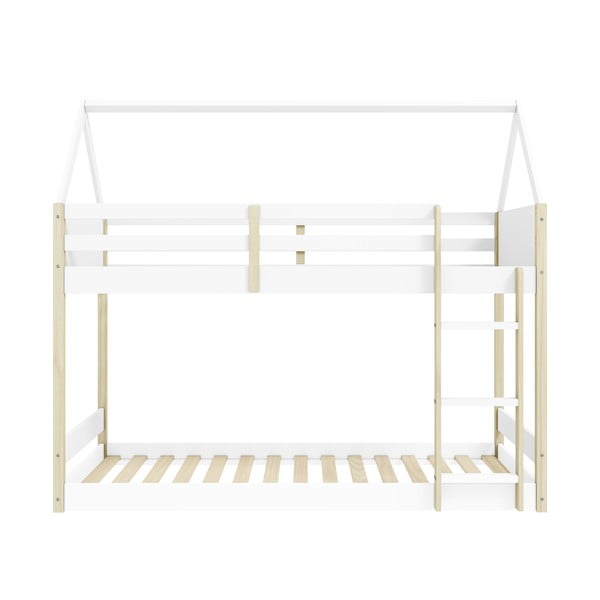 Fehér-natúr színű házikó alakú emeletes gyerekágy 90x190 cm Valka – Marckeric-image-3