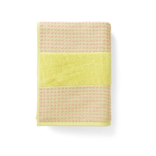 Sárga-rózsaszín frottír bio pamut törölköző 50x100 cm Check – JUNA