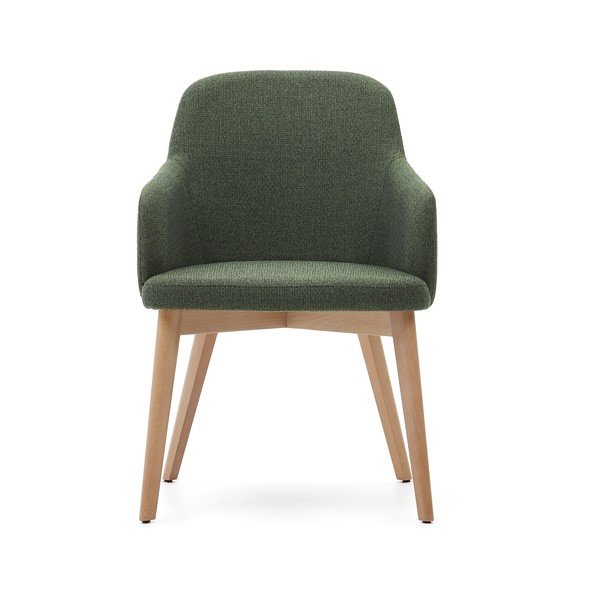 Sötétzöld kárpitozott karfás étkezőfotel Nelida – Kave Home-image-2