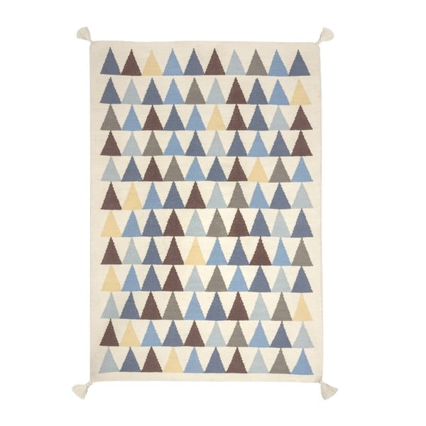 Triangles kézzel szőtt gyapjú szőnyeg kék elemekkel, 140 x 200 cm - Art for Kids
