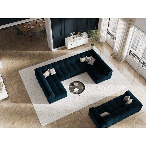 Sötétkék bársony sarokkanapé ("U" alakú) Kendal – Micadoni Home-image-1
