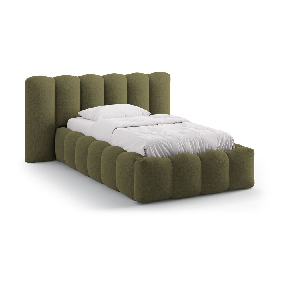 Khaki kárpitozott ágyneműtartós egyszemélyes ágy ágyráccsal 90x200 cm Lupine  Micadoni