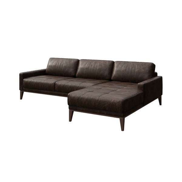 Musso Tufted sötétbarna bőr kanapé jobb oldali fekvőfotellel - MESONICA-image-2