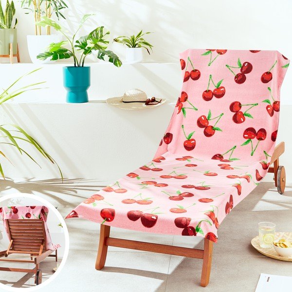 Rózsaszín pamut strandtörölköző 78x200 cm Cherries – Catherine Lansfield-image-4