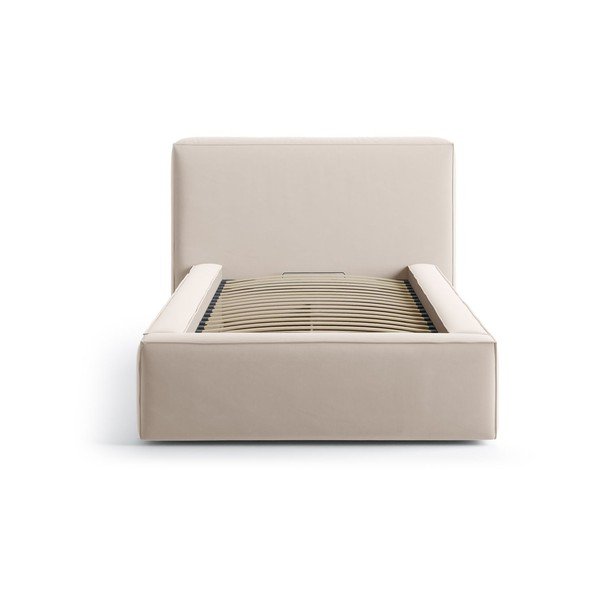 Bézs kárpitozott ágyneműtartós egyszemélyes ágy ágyráccsal 90x200 cm Jodie – Micadoni -image-3