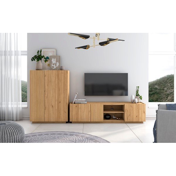 Natúr színű TV-állvány tölgyfa dekorral 180x48 cm Rayana – Marckeric-image-1