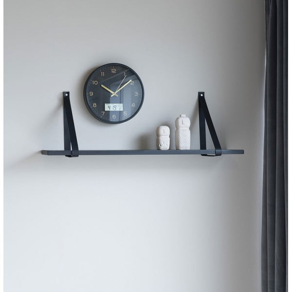 Forno fekete fa polc fekete bőr tartóval, 80 x 20 cm - House Nordic-image-1